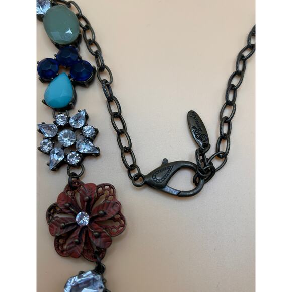 Plunder Statement Necklace and Earring Set Blue Green Red Crystal Accent - Picture 6 of 8